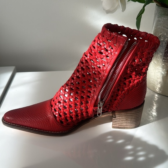 Free People Red Metallic Ankle Booties with Woven Texture - Picture 9 of 10